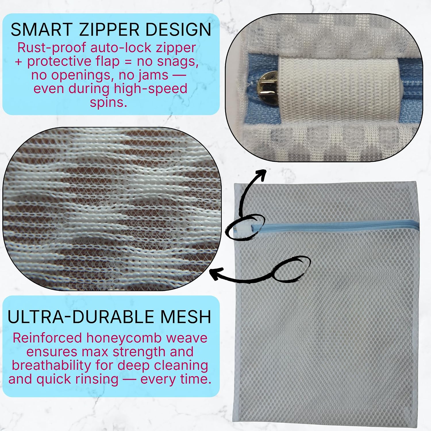 Mesh Laundry Bags for Delicates – 3 Pack (12”×16”) with Color-Coded Zippers, Protects Clothes from Damage, Breathable