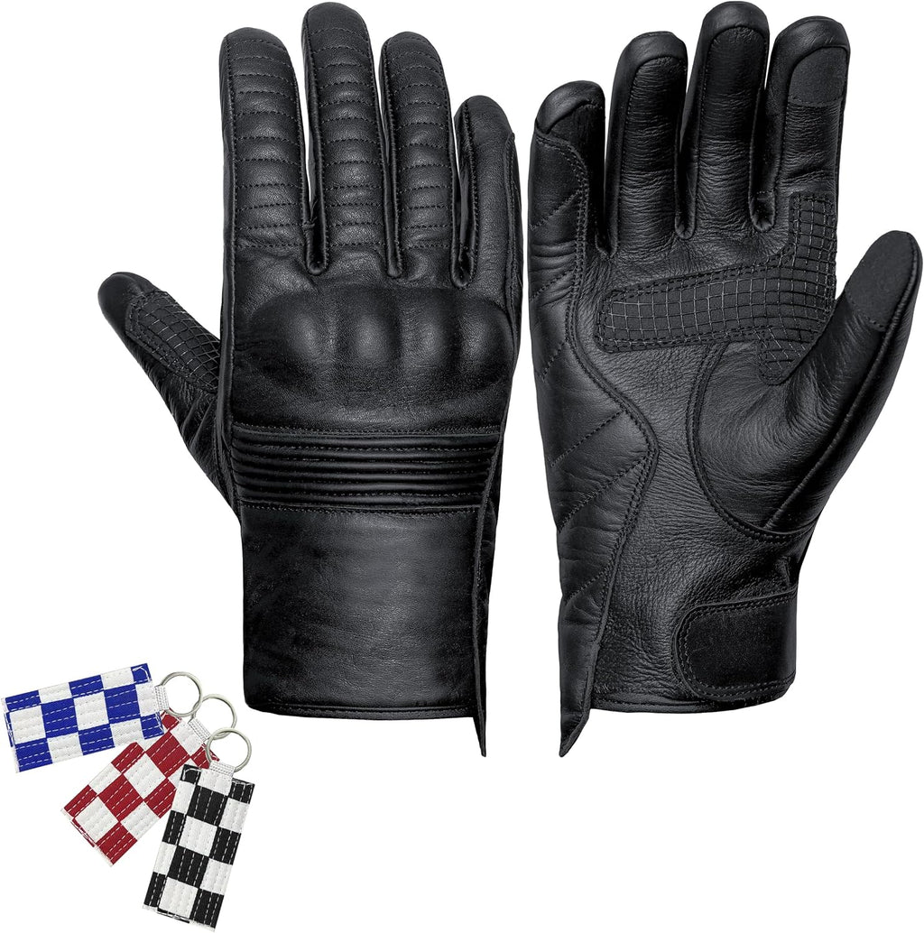 Antares Motorcycle Gloves for Men Touchscreen Full Finger Leather Gloves Protection Riding Driving Biker Glove Black