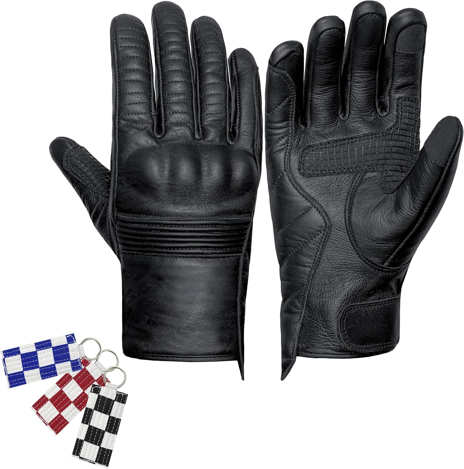 Antares Motorcycle Gloves for Men Touchscreen Full Finger Leather Gloves Protection Riding Driving Biker Glove Black