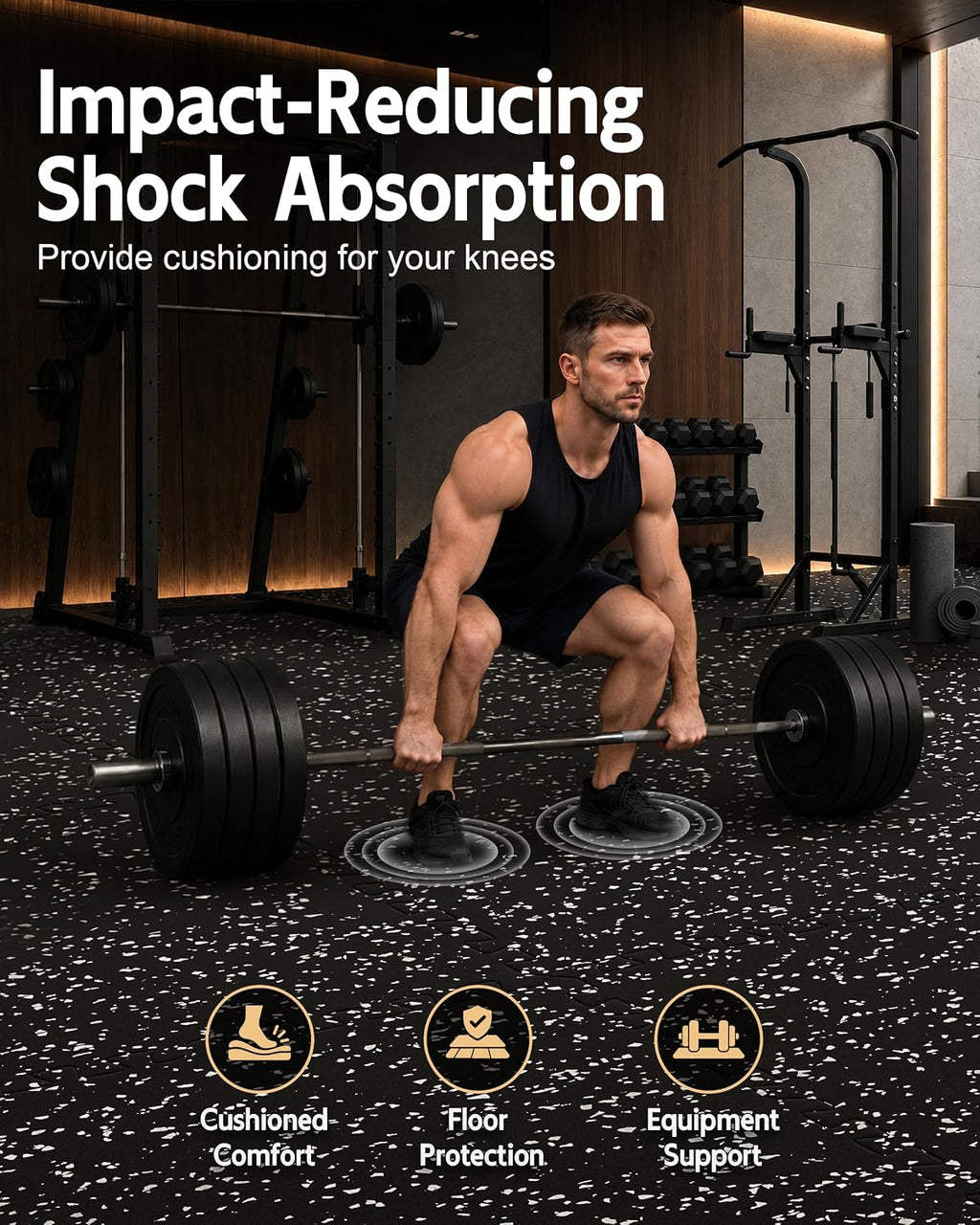0.56" Thick Gym Flooring for Home Gym, Rubber Top