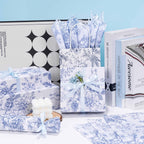 Floral Tissue Paper Bulk, Vintage Blue & White Flower Tissue Paper for Gift Bags, Wrapping, Crafts, Decoupage Art