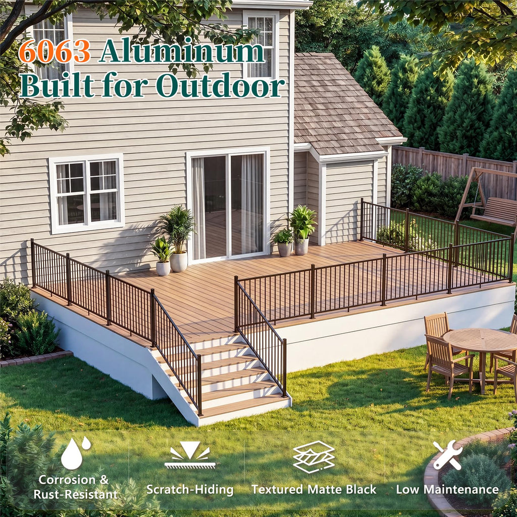 4-Pack 6ft.W x 42in.H Aluminum Deck Railing Kit,Modular Porch Railing