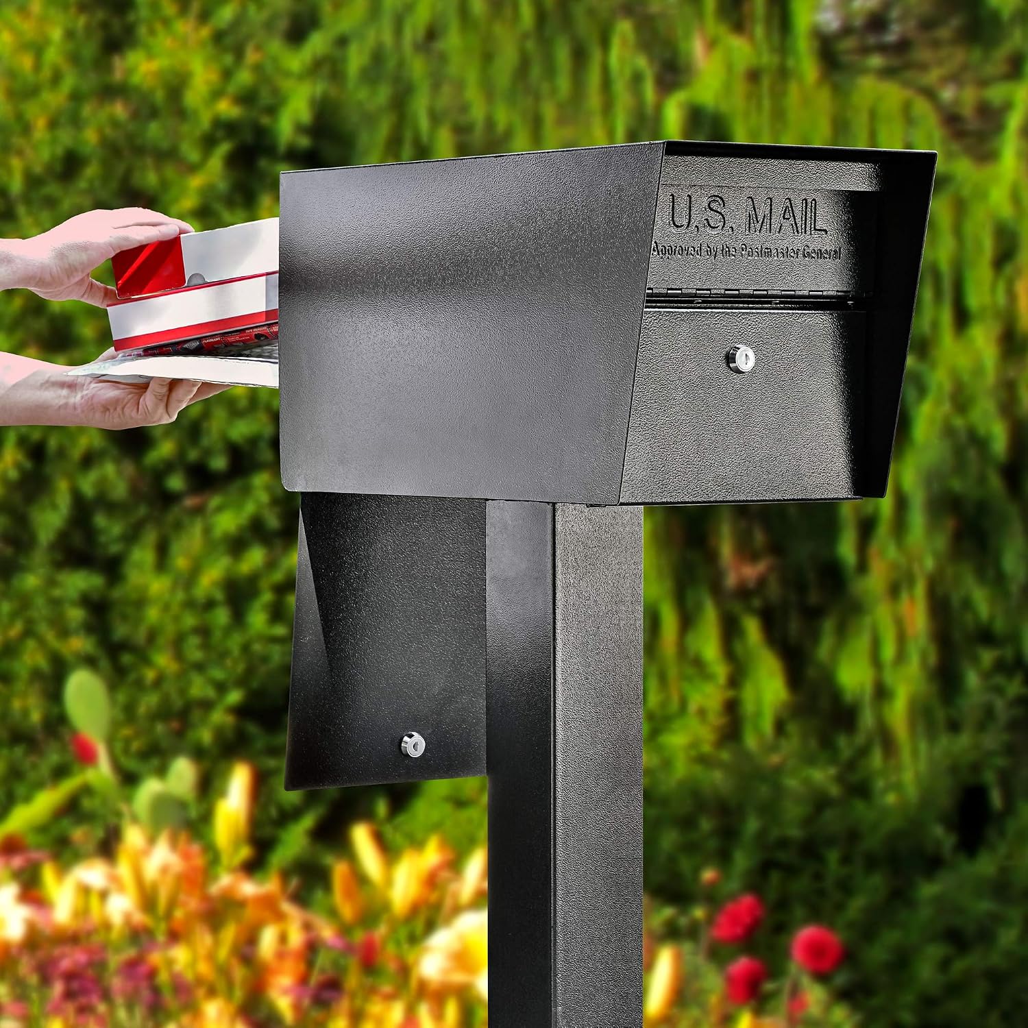 Street Safe Latitude Dual Access Locking Post Mount Mailbox | Patented anti-pry front lock, keyed-alike rear door