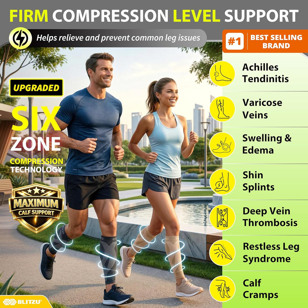 Calf Compression Sleeve for Men & Women Footless Compression Socks Support Runners Leg Sleeve Shin Splints Pain Relief