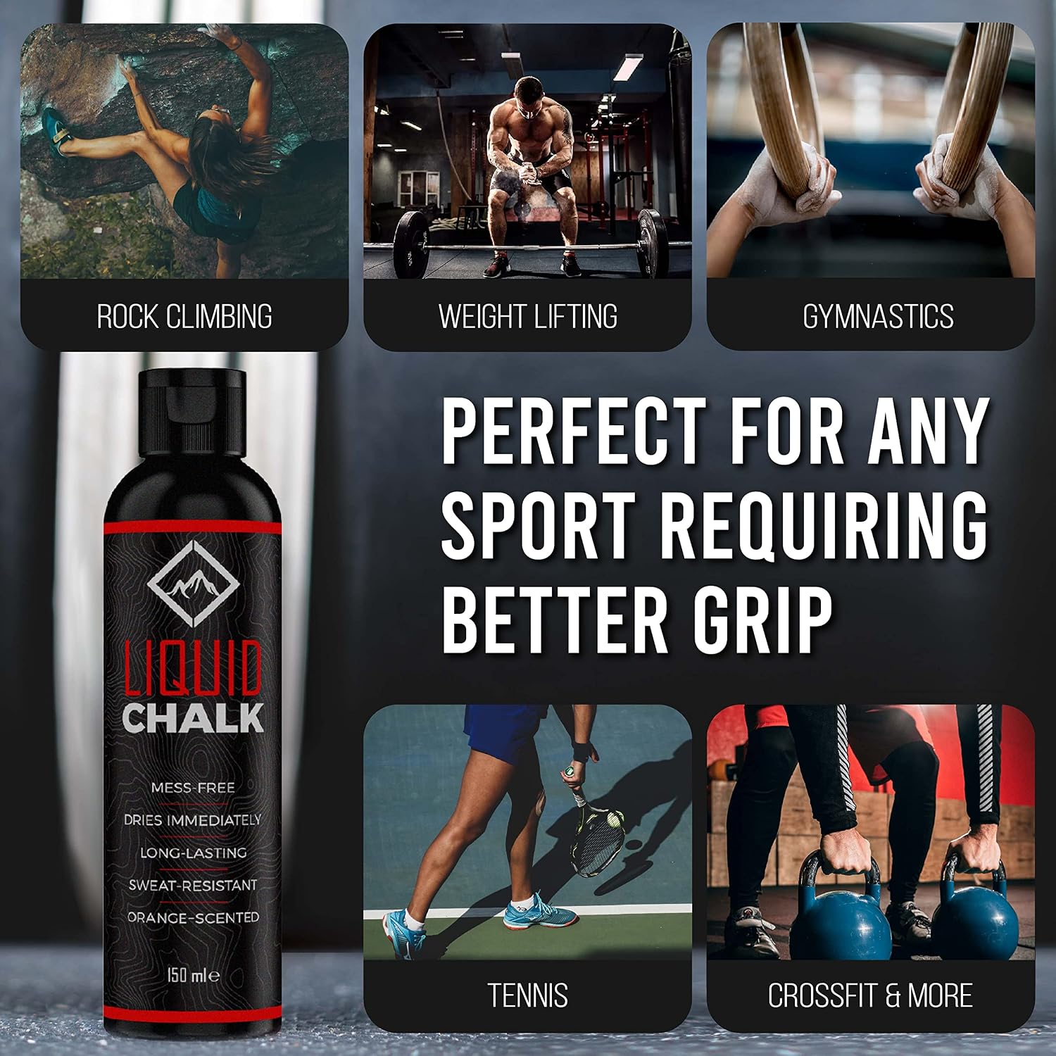 Liquid Chalk for Rock Climbing, Weight Lifting, Gymnastics - Liquid Grip | Climbing Chalk & Lifting Chalk for