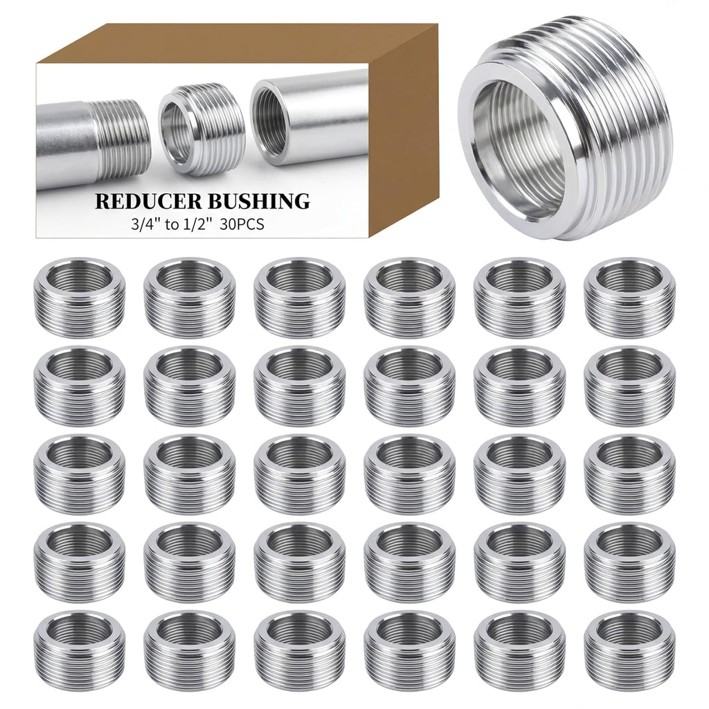 30-Pack Reducer Bushing 3/4" to 1/2" Threaded Nipple Galvanized Steel for Rigid IMC Conduit Connections, Electrical Size Reducing Coupling