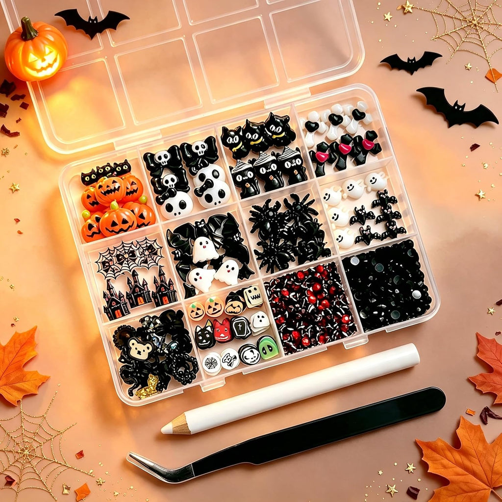 12 Grids Halloween Nail Charms 3D Gothic Flatback Pumpkin Ghost