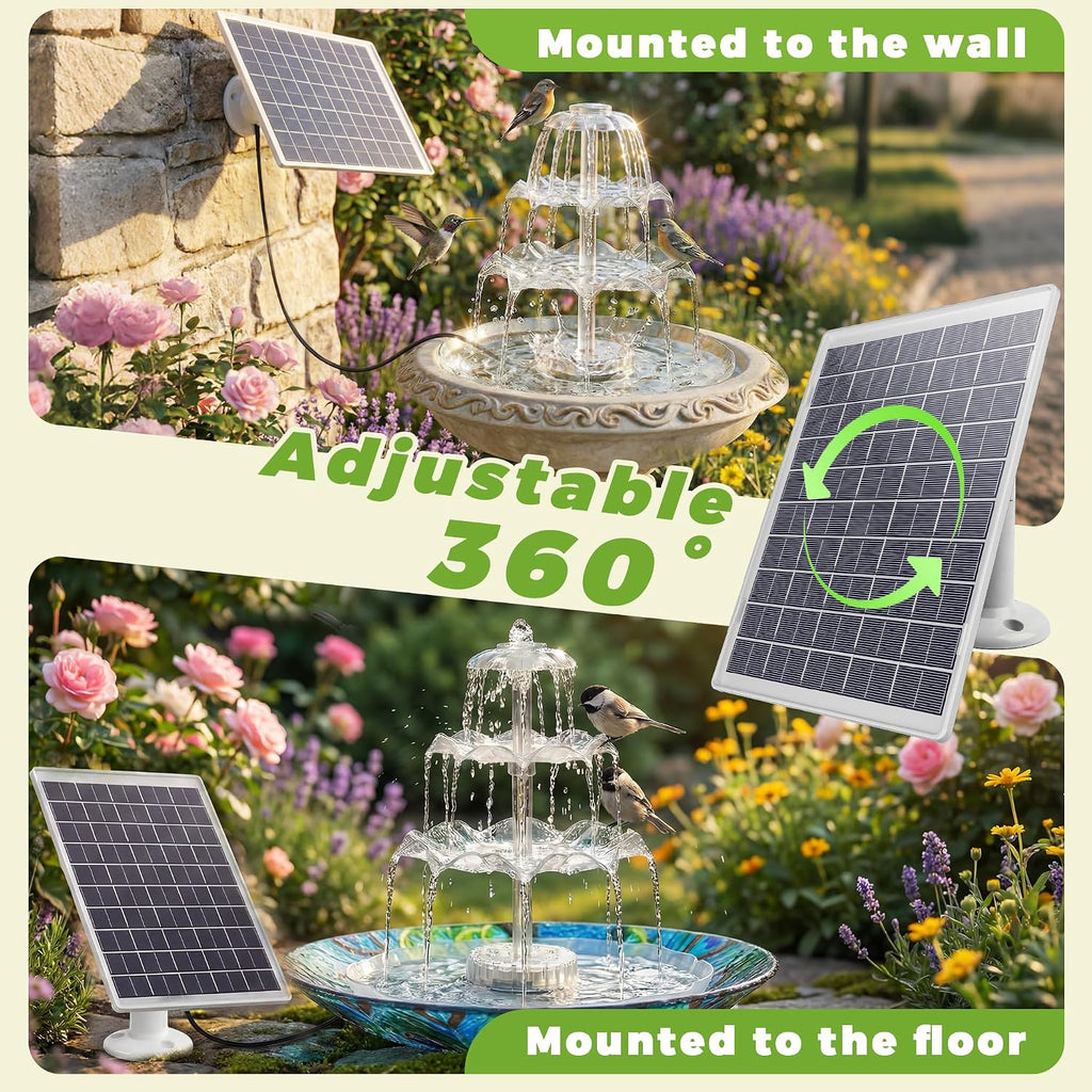 6.5W Solar Bird Bath Fountains with Lights, 3 Tiered Bird Bath