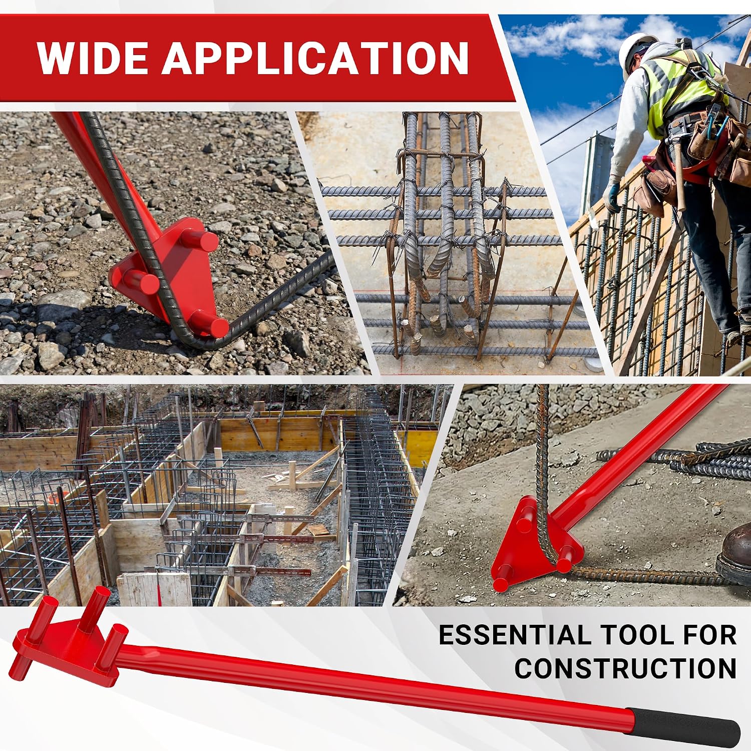 Manual Rebar Bender Tool for 5/8” (#5) Rebar, Hand Operated Steel Rod & Flat Bar Metal Bending Tool with Reverse Head