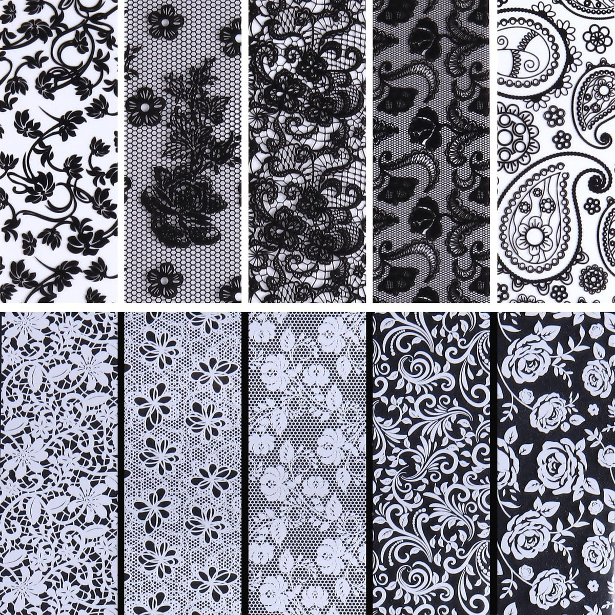 10 Rolls Lace Nail Foil White and Black Nail Transfer Foil Stickers