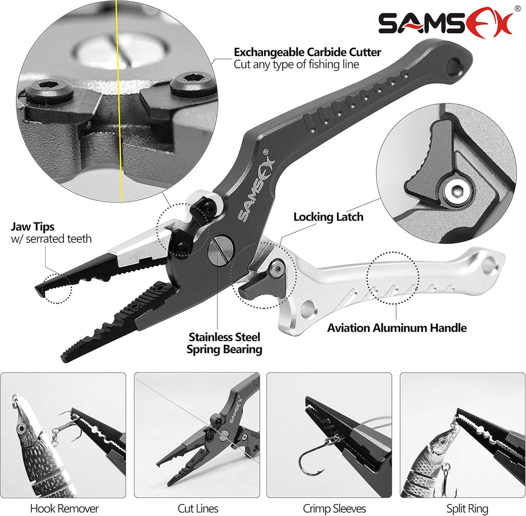 Aluminum Fishing Pliers Hook Remover Braid Line Cutter with Coiled Lanyard, Fly Fishing Knot Tying Tool & Retractors