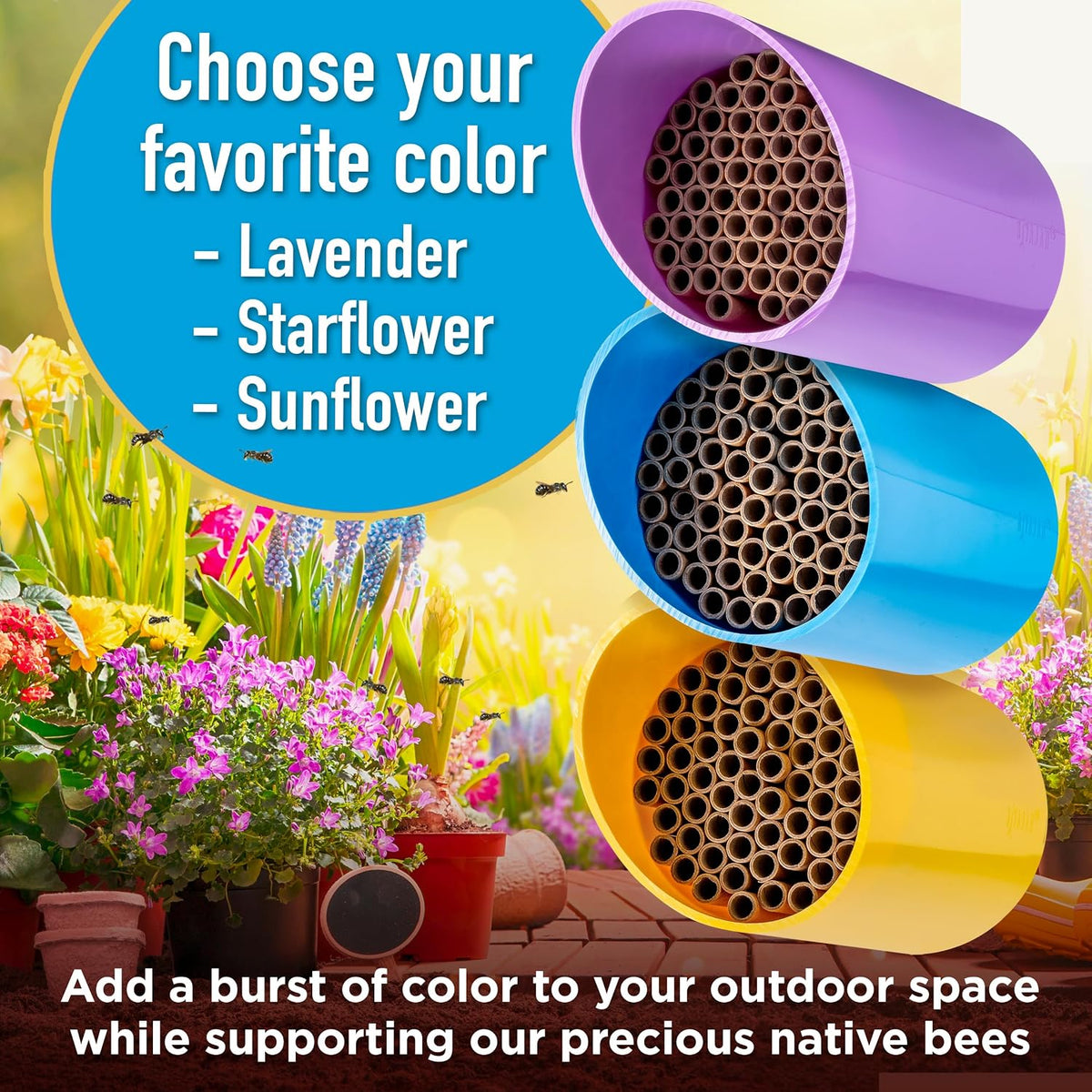 Color Splash Mason Bee House - Vibrant & Strong Waterproof Bee Hotel & Insect Habitat - Mason Bee Tubes Filled Bee