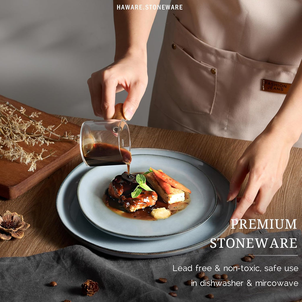 Stoneware Salad Plates Set of 6, 7.9” Heavy Duty Ceramic Plates, Reactive Glaze Dinnerware for Home Restaurant, Chip