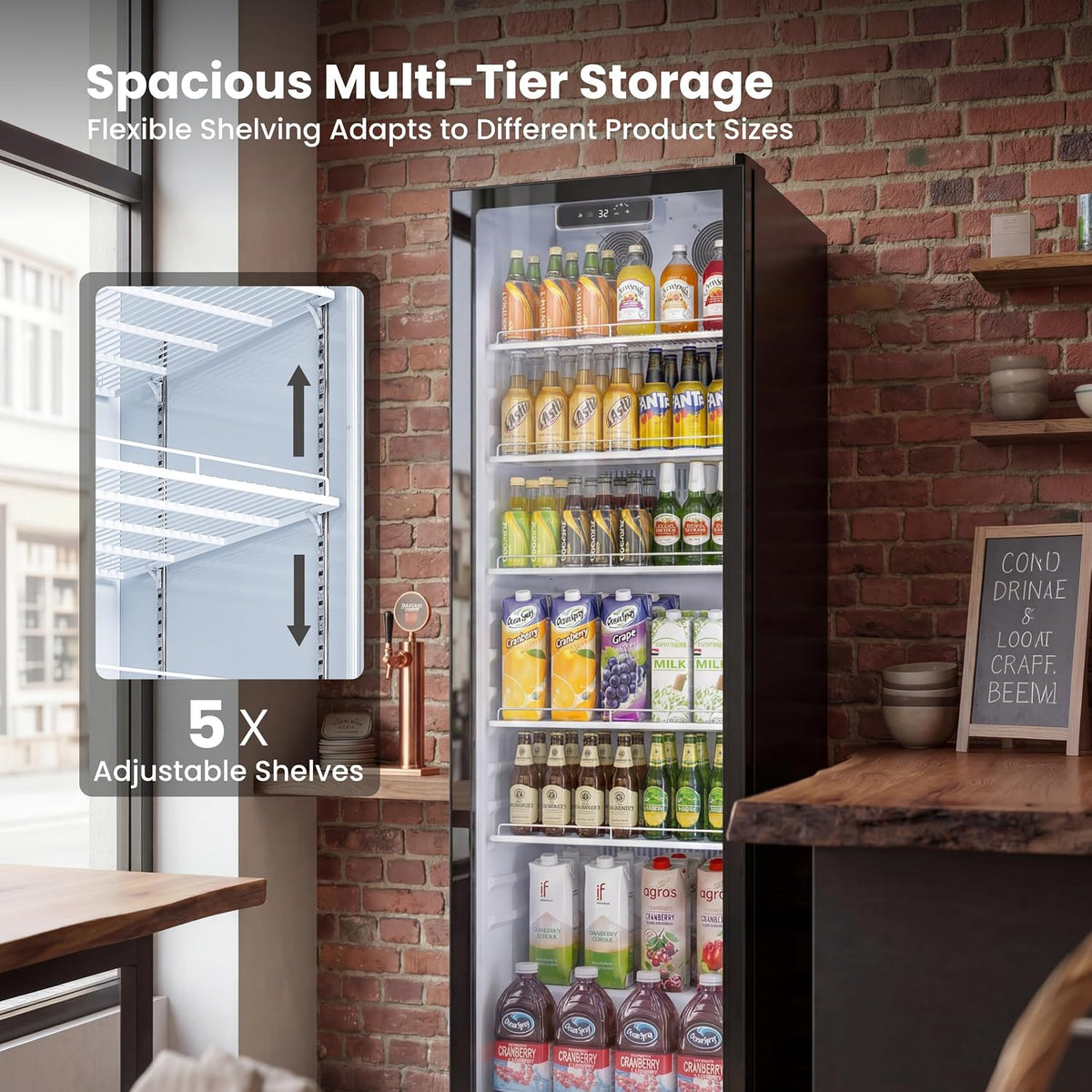 12.2 Cu.Ft Commercial Refrigerators with Double-Layer Glass Door