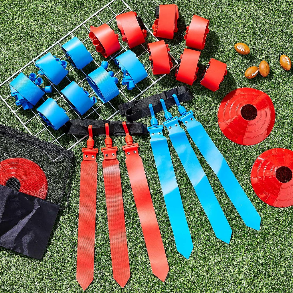 10/16 Player Flag Football Belt Set | Adjustable Belts for Youth Adults; Includes Cones and Bag for Kids Team