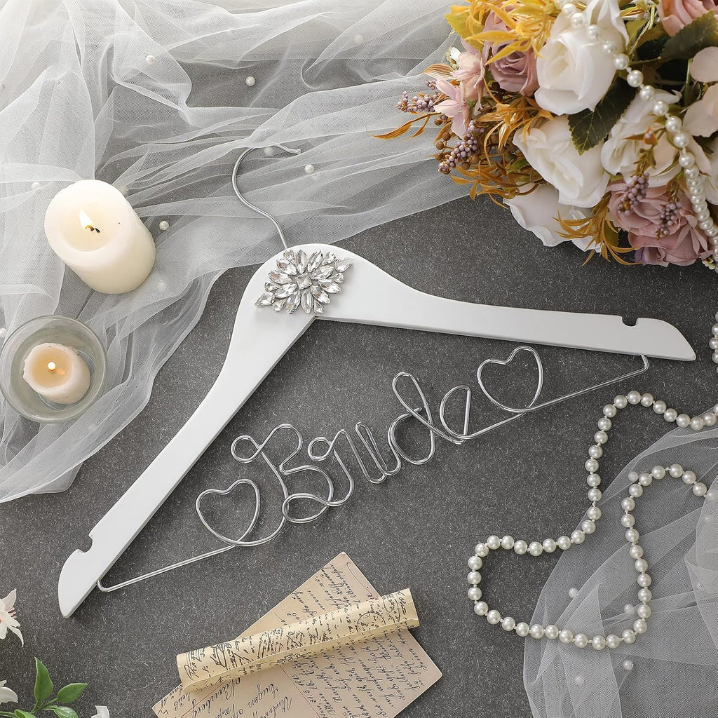 Wood Bridal Hanger for Wedding Dress,White,Rhinestone