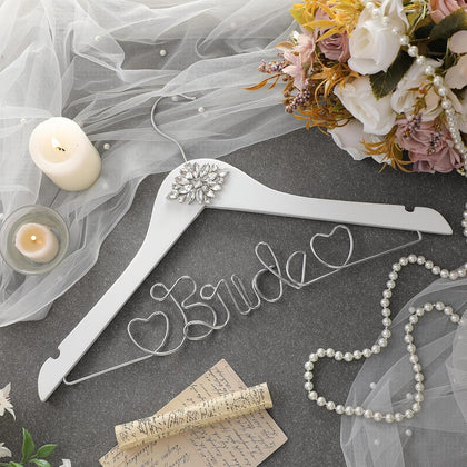 Wood Bridal Hanger for Wedding Dress,White,Rhinestone
