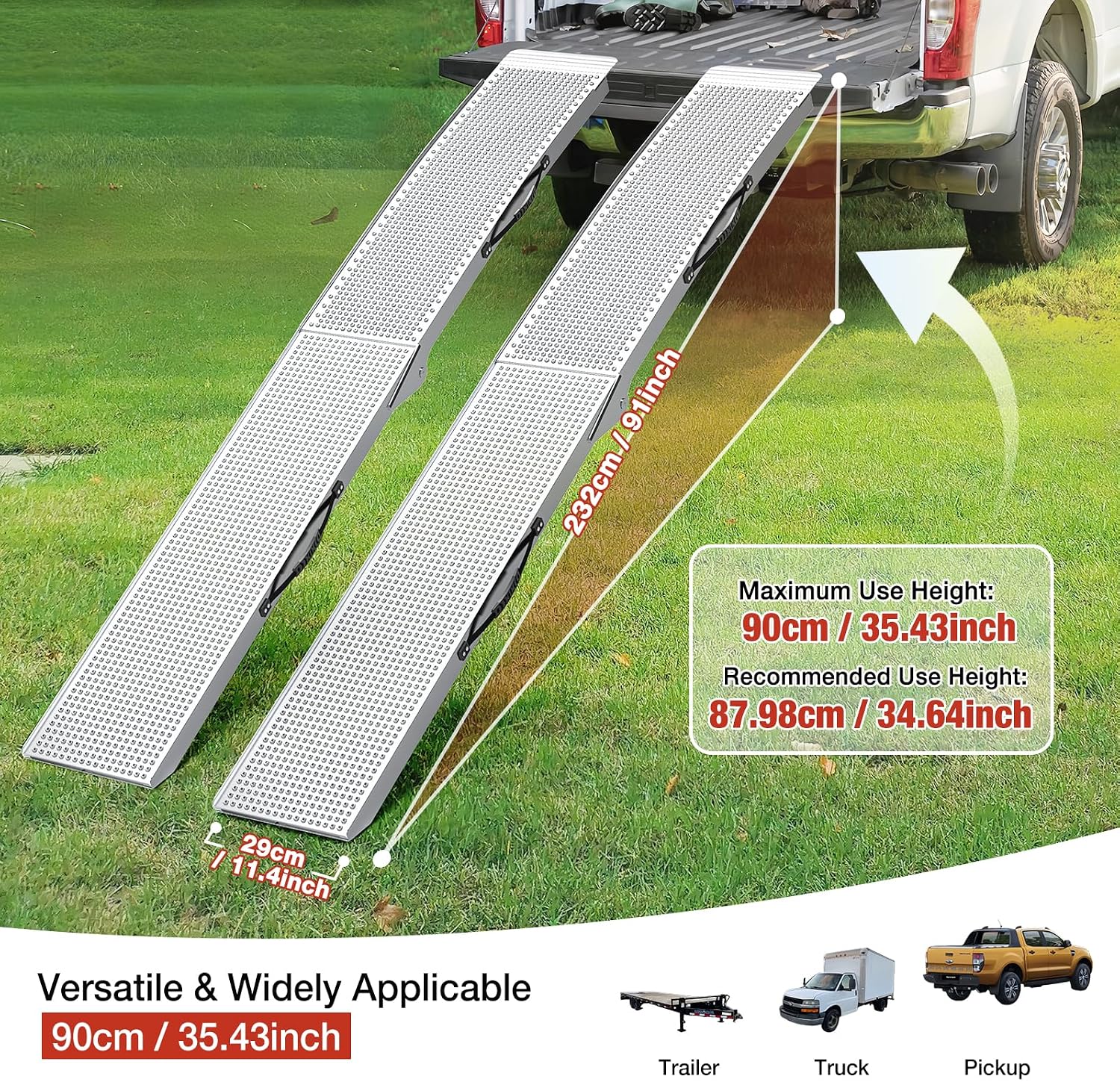 Aluminum Loading Ramps, 1900Lbs Capacity, 7.5ft Trunk Ramps for Pickup Trucks, Trailers Ramp with Load Straps for