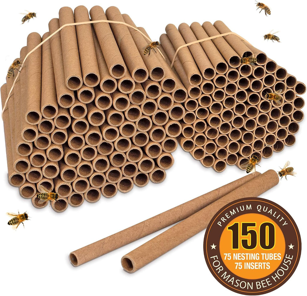 150 Mason Bee House Tubes Refill Pack | 75 Cardboard Bee Tubes & 75 Paper Mason Bee Tube Liners | Mason Bee Supplies