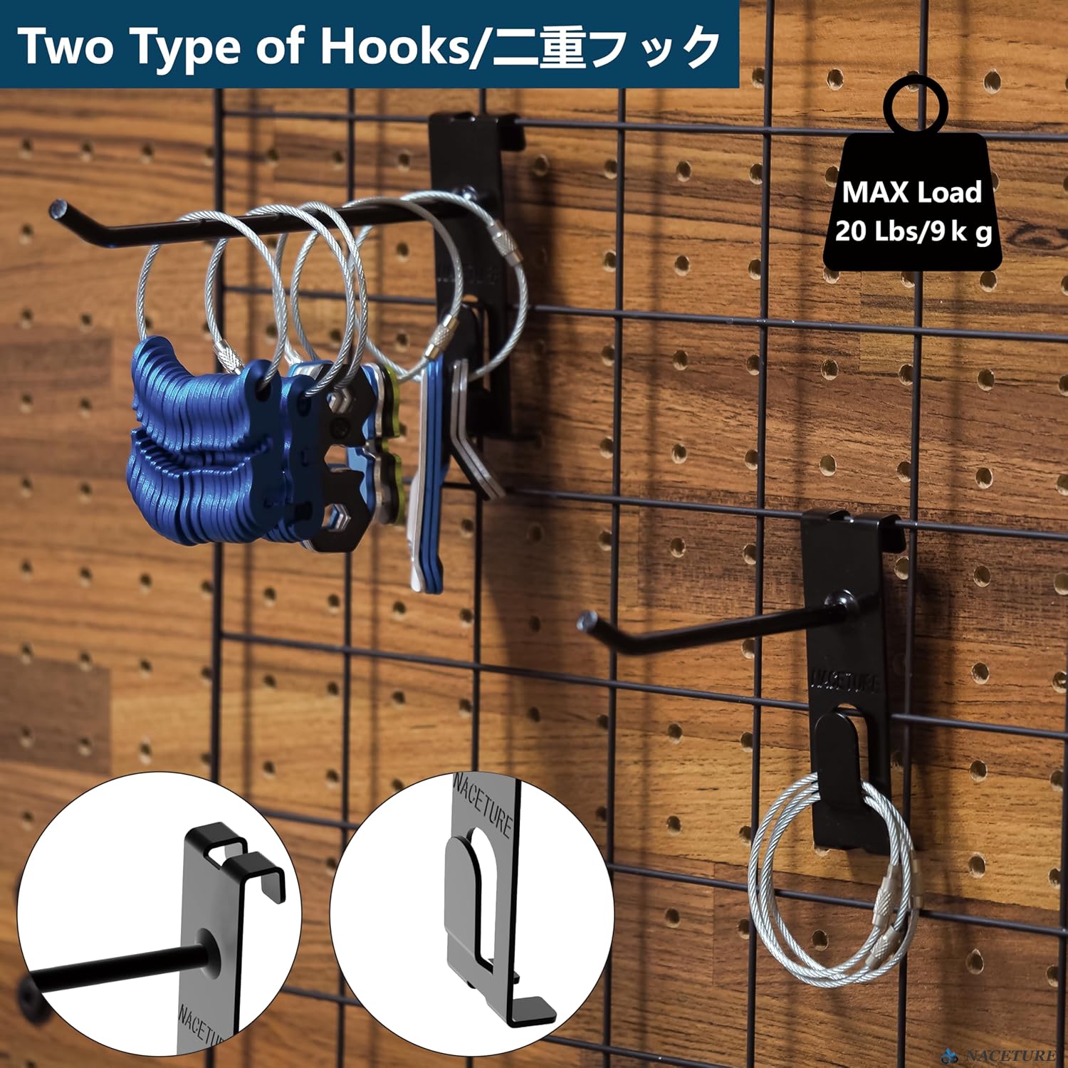Double Gridwall Hooks- 24 Pcs Display Hooks for Grid Wall Panel- Grid Wall Hooks 4 inch with Extra Hook On The