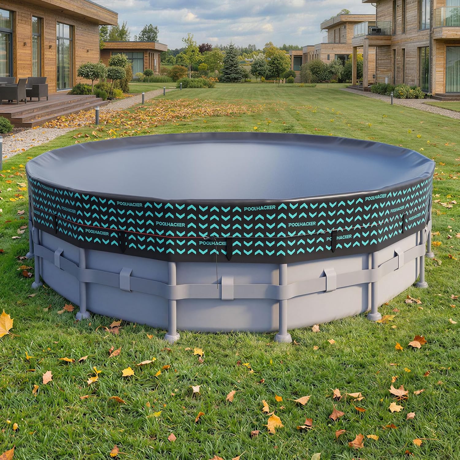 16 FT Round Pool Cover 420D Swimming Pool Cover for Above Ground Pools, Solar Pool Cover with Steel Cable & Pulley