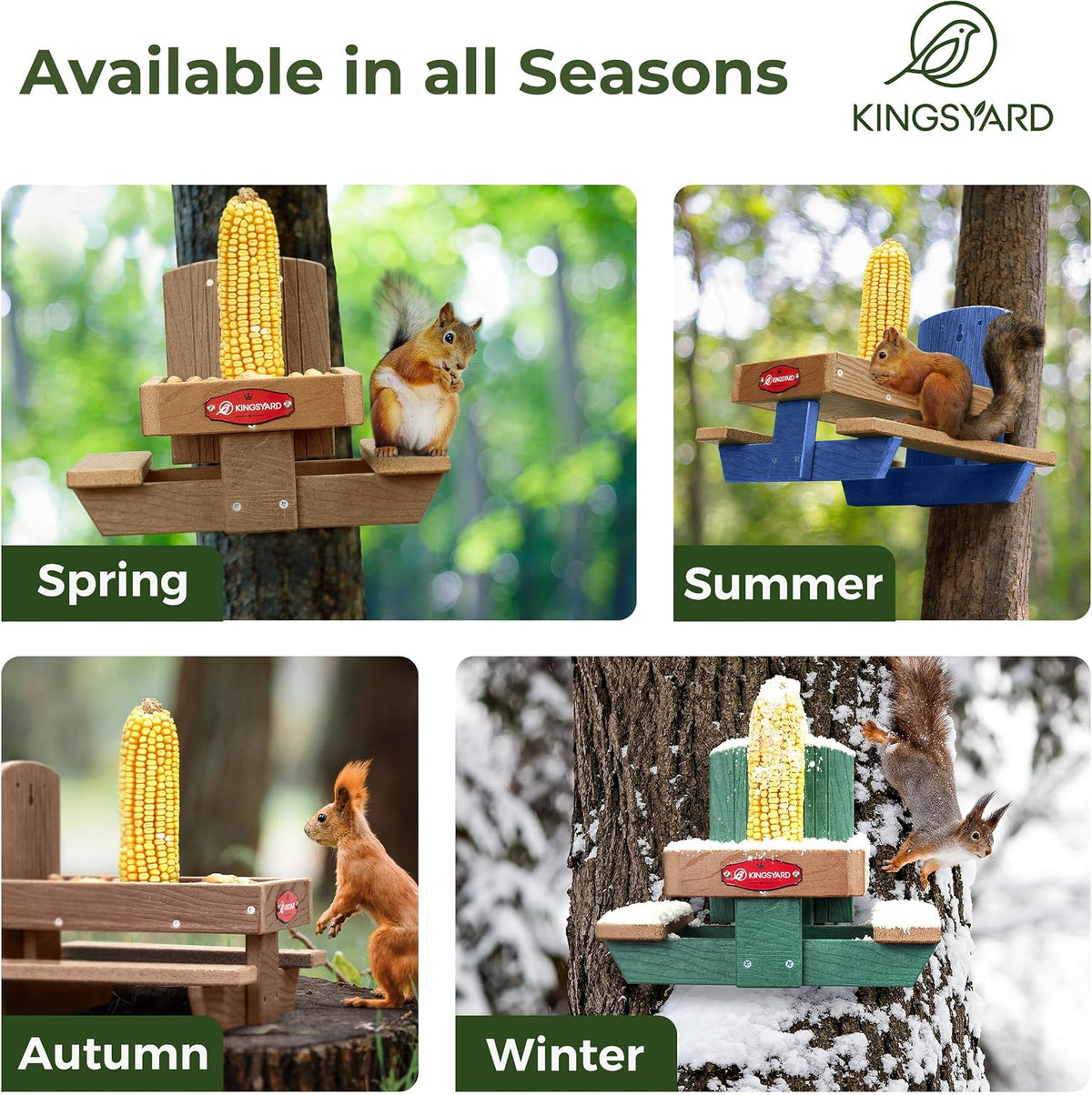 Squirrel Feeder Table for Outside, Recycled Plastic Squirrel & Chipmunk Picnic Table Feeder with Corn Cob Holder, 2 x