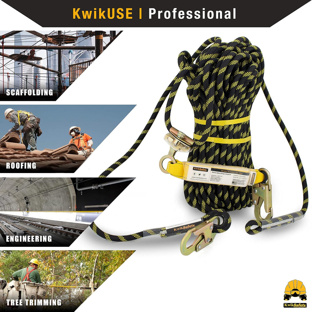 Charlotte, NC - Tsunami [Premium Braided Rope] Vertical Lifeline ANSI OSHA Rope Grab Snap Hook Shock Absorber Fall