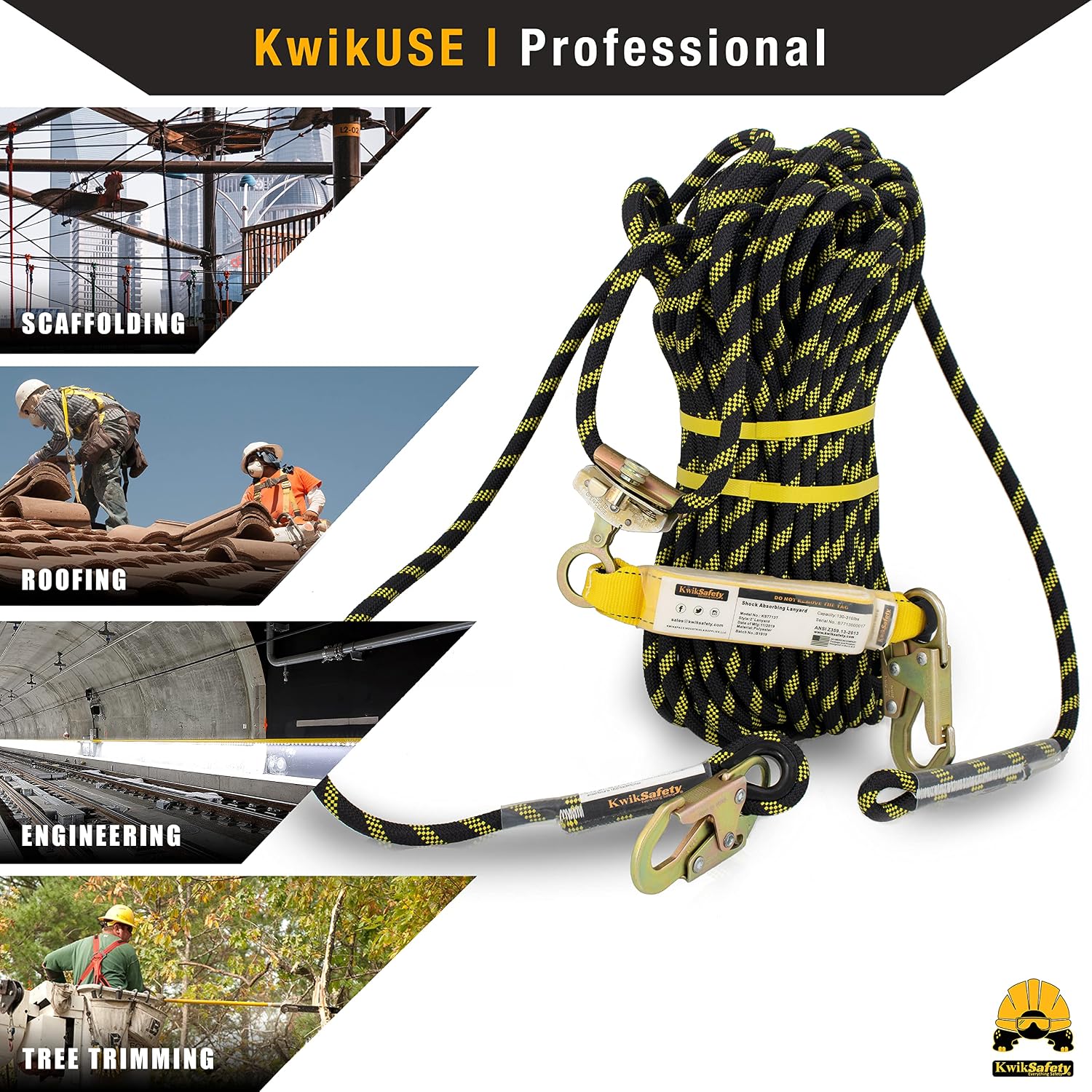 Charlotte, NC - Tsunami [Premium Braided Rope] Vertical Lifeline ANSI OSHA Rope Grab Snap Hook Shock Absorber Fall