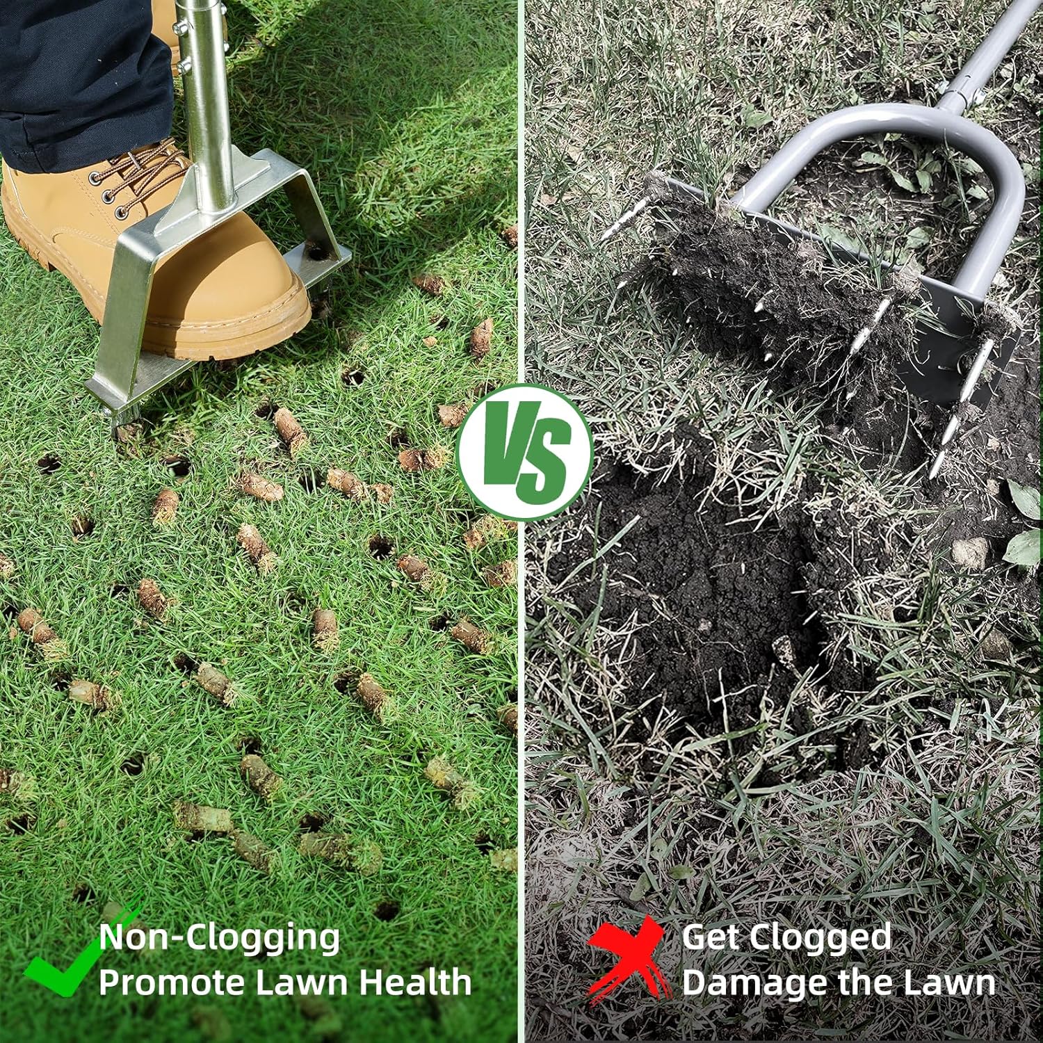 Manual Core Aerator Lawn Tool - Lawn Aerator Tool with 3 Hollow Tines, Semi-Assembled Grass Aerator Core Aeration