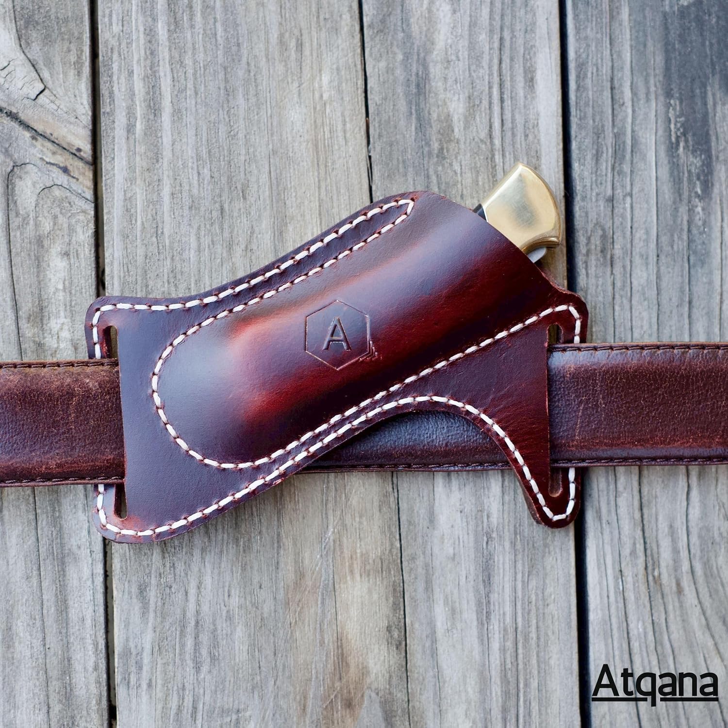 Leather Knife Sheath for Belt (Premium Leather) - Knife Holder for Belt with Side Draw Pocket for Folding Knife and