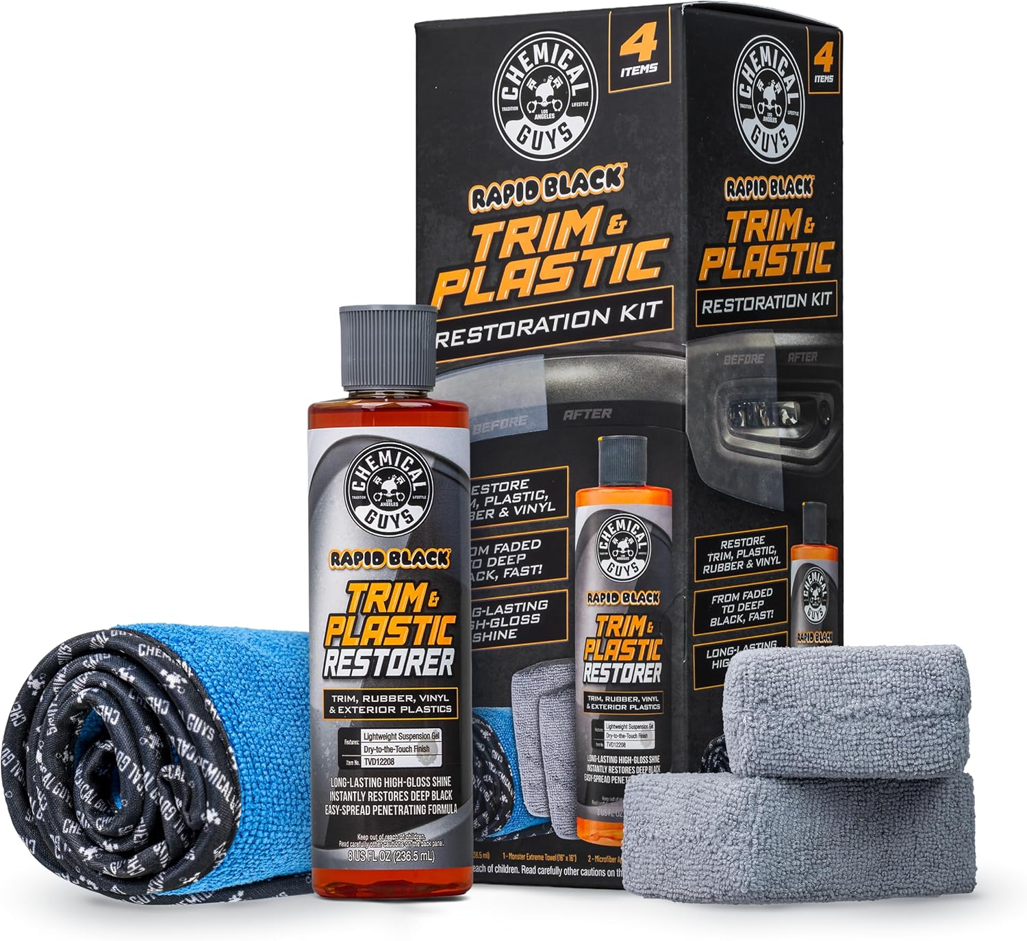 Black Trim Restorer Gel Kit for Exterior Plastic & Rubber | Controlled gel restores a deep black finish to faded