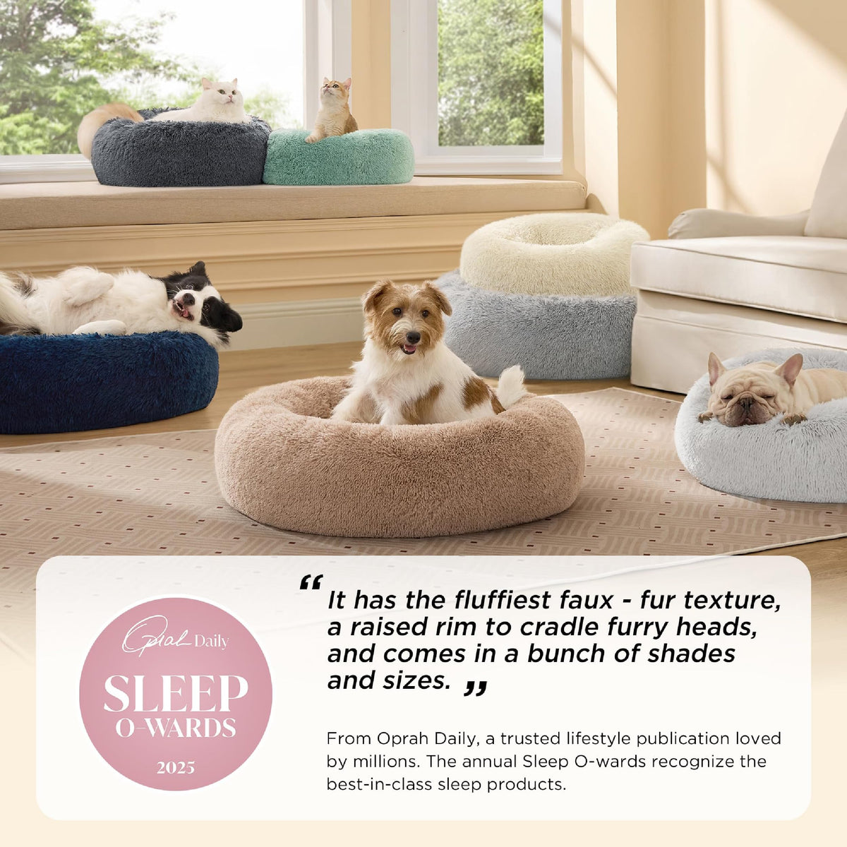 Calming Small Medium Dog Bed Donut Washable Puppy Bed,27ins Camel