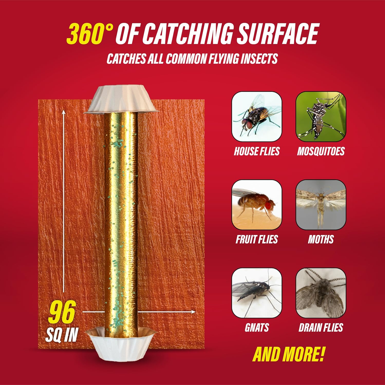 Gold Stick 4-Pack, Sticky Hanging Fly Traps Indoor & Outdoor | Includes a food-based lure to draw flies; reflective