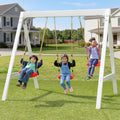 VWS-001 Aspen Vinyl Wood Swing Set: 3 Swings, Heavy Duty and Rust Resistant, 3 Year Warranty - Top Safety with
