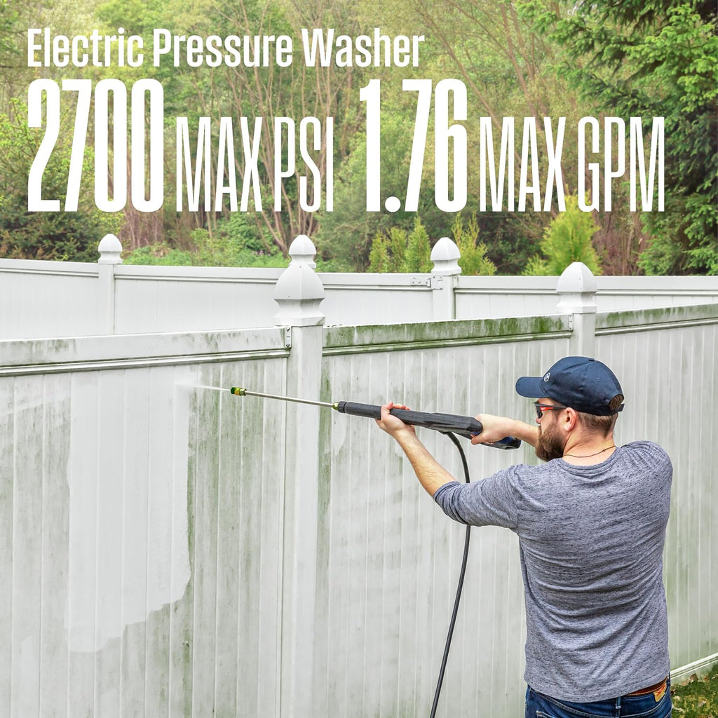 WPX2700e Electric Pressure Washer, 2700 Max PSI and 1.76 Max GPM, Induction Motor, Onboard Soap Tank, Spray Gun and