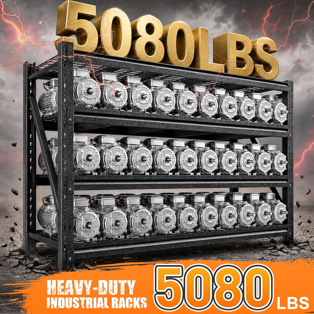 5080LBS Heavy Duty Garage Shelving, 68.2''W Large Metal Storage Shelves with Steel Industrial Structure, Adjustable