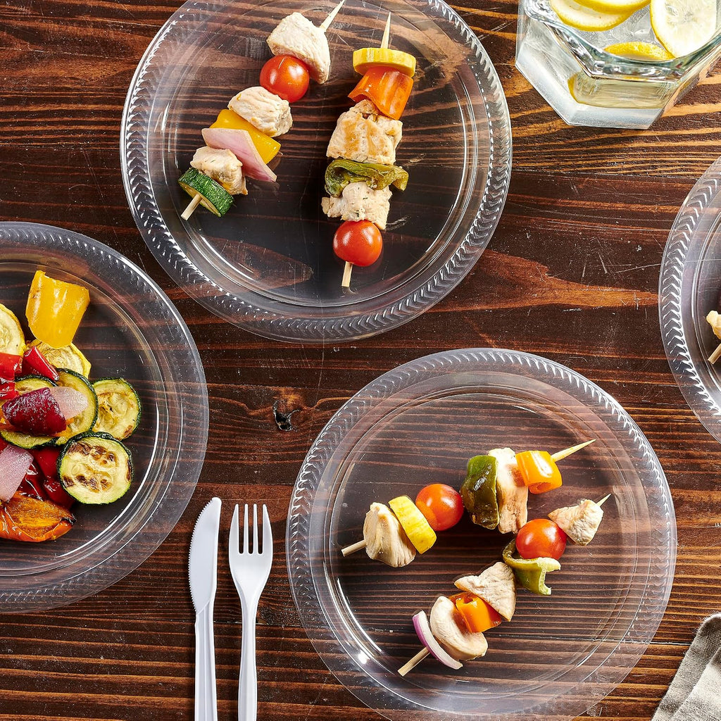 40 Pack Clear Plastic Plates 9 Inch Durable Disposable Plastic Dinner Plates for Parties Events BBQ