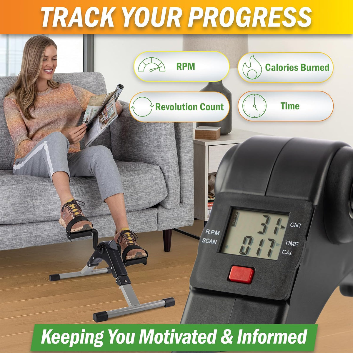 Under Desk Exercise Bike Pedal Exerciser – Mini Stationary Cycle with Adjustable Resistance, Calorie Tracker &
