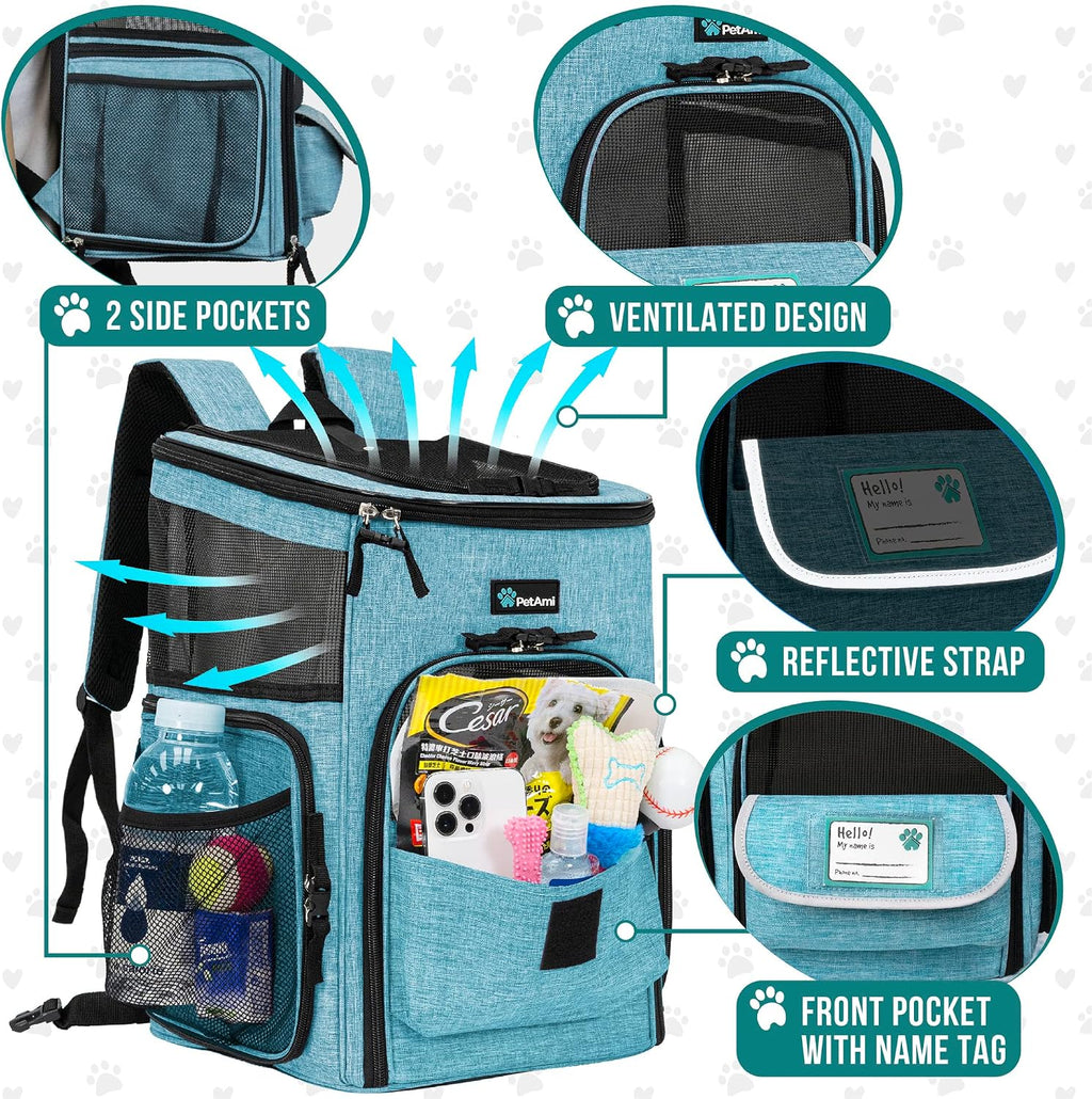 Dog Backpack Carrier, Airline Approved 4-Way Entry Cat Bag, Teal