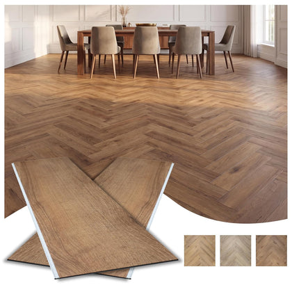 SPC Vinyl Planks Sample Pack, 2 Planks, Click-Lock Water-Resistant Herringbone Flooring, Harpo Oak