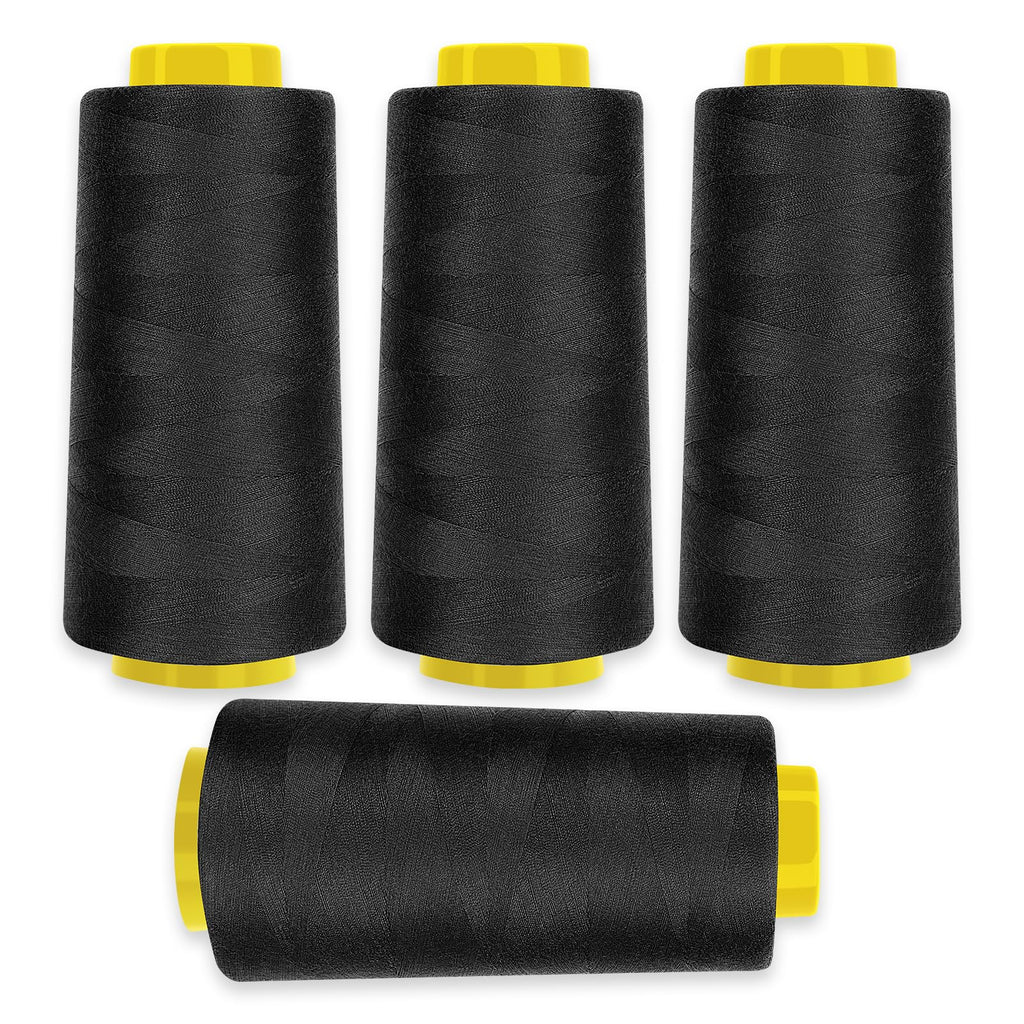 Serger Thread Cones 4 Pack Thread for Sewing 3000 Yards Each Black Sewing Thread 40S/2 High-Speed Polyester Thread