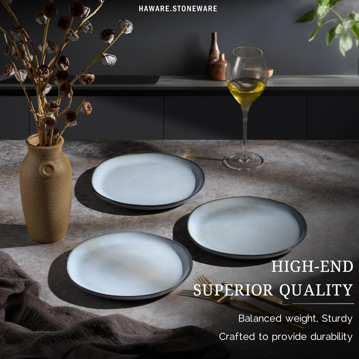 Stoneware Salad Plates Set of 6, 7.9” Heavy Duty Ceramic Plates, Reactive Glaze Dinnerware for Home Restaurant, Chip