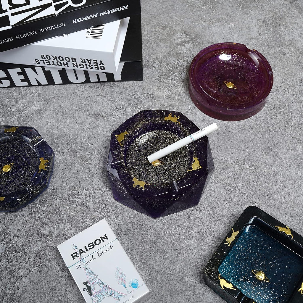 Epoxy Resin Silicone Molds Ashtray/Coaster 4 Shapes+9 Colors Glitter Powder Square/Round/Diamond DIY Casting Art