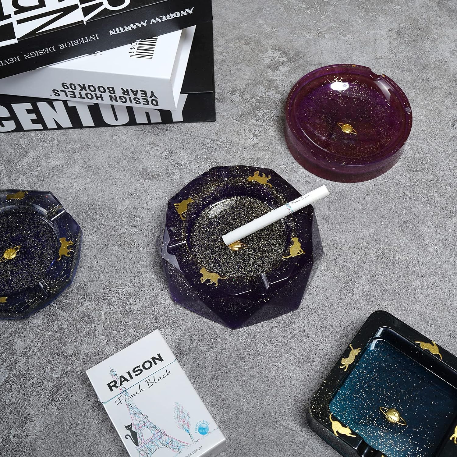 Epoxy Resin Silicone Molds Ashtray/Coaster 4 Shapes+9 Colors Glitter Powder Square/Round/Diamond DIY Casting Art