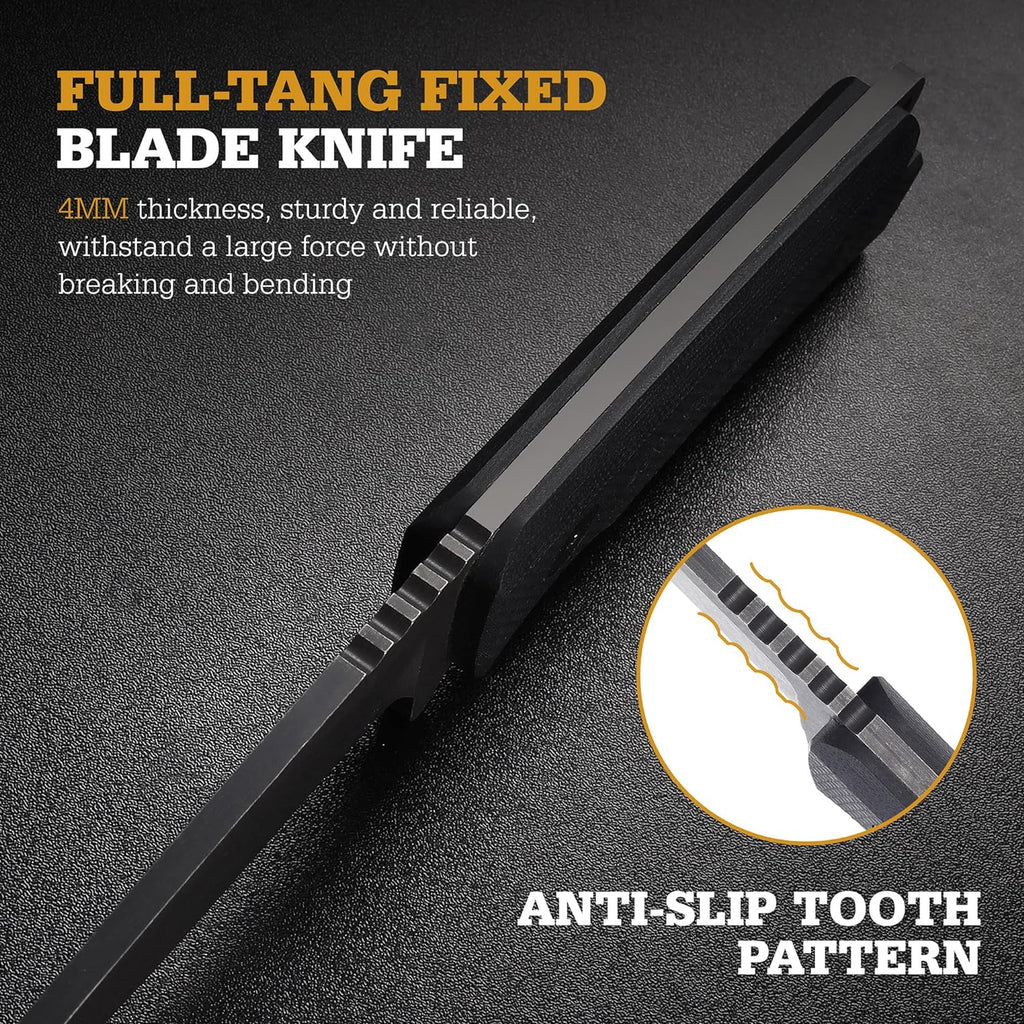 8.5" Full Tang Fixed Blade Knife with Nylon Sheath | Survival Hunting Knife with D2 Blade and Ergonomic G10 Handle