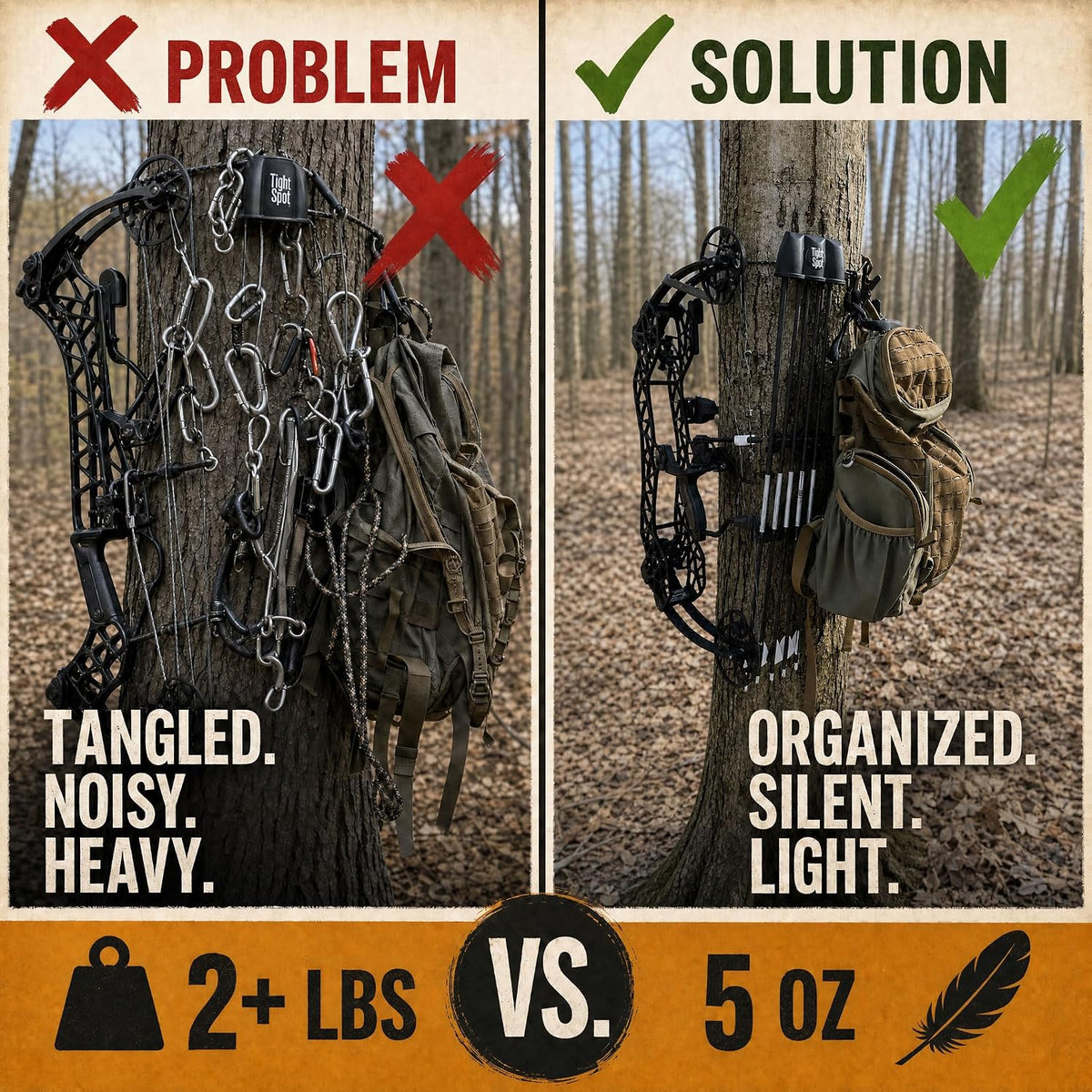 Tree Stand Gear Hanger – 4pc Bow Holder & Hooks Set for Saddle Hunting