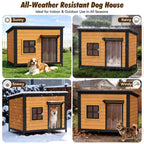 43" Large Wooden Outdoor Dog House, Brown