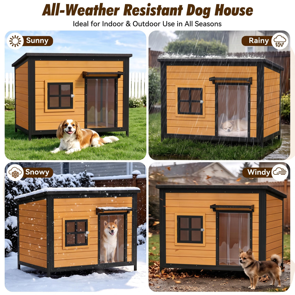 43" Large Wooden Outdoor Dog House, Brown