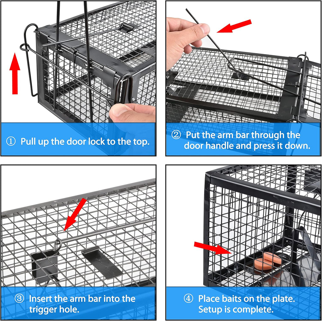 2-Pack Rat Traps Humane Live Mouse Vole Chipmunk Trap Cage (Black)