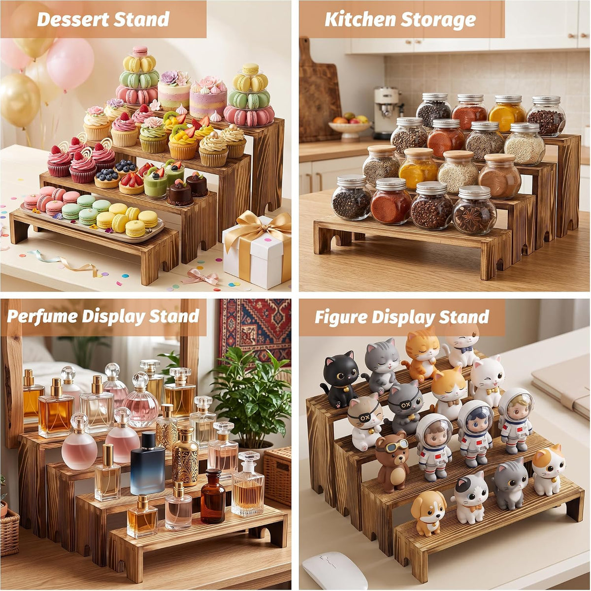 4 Set Wood Display Risers, Stackable Cupcake Stand for Party Dessert Table